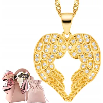 Náhrdelník Pozlacený náhrdelník srdce s křídly anděla, zirkony, precizní zpracování, stříbro