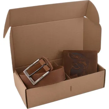 Rybářské oblečení Mercucio Rybářský Dárkový Set Pstruh - Pánská Peněženka a Kožený Opasek Světlý Šitý