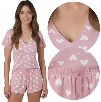 Dámské pyžamo Vivisence 2048 světle růžové srdíčka krátké Noční bavlna srdíčky M