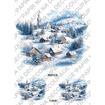 Umělecký papír Rýžový a soft papír na decoupage - Horské městečko - KB4626 Materiál: Soft, Rozměr: A4