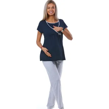 Dámské pyžamo Modré i šedé luxusní pyžamo těhotenské a kojící do porodnice 1B1911 modrá l