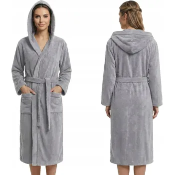 Dámský župan Dámský župan TEPLÝ a SILNÝ 100% Bavlna FROTÉ s Kapuce VELLUTO SPA Stříbrný M