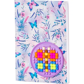 Penál PIXIE CREW poznámkový blok A5, linkovaný, 60 stran – Motýlci se silikonovým panelem + Brožurka kreativních nápadů + 30 ks černých pixelů