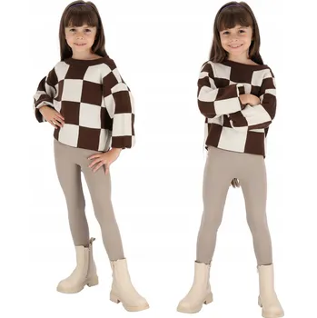 ZATEPLENÉ DÍVČÍ LEGÍNY BAVLNA BÉŽOVÉ 140