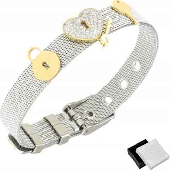 Náramek STŘÍBRNÝ NÁRAMEK 18K SRDCE KLÍČ ZÁMEK DÁREK