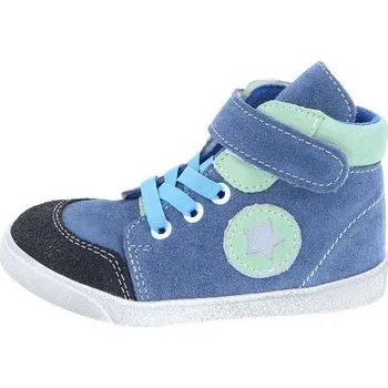 Chlapecké polobotky Jonap kožené boty 028 SV modrá zelená hvězda Velikost: 35