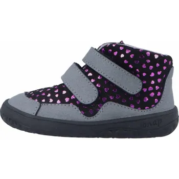 Dívčí polobotky Jonap barefoot boty BELLA S SLIM černorůžová srdce Velikost: 22