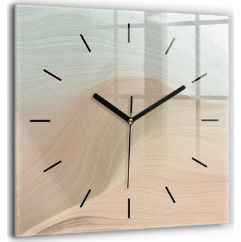 Hodiny Čtvercové Skleněné Nástěnné Hodiny do Kanceláře s Abstraktním Vzorem Vln 60x60 cm