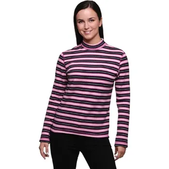 Dámské funkční triko MOIRA s dlouhým rukávem - PLYŠ, x-černo-šeříkovo-lososový pruh M