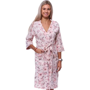 Dámský župan Růžový květinový lehký župan do porodnice na kojení 1G0602 růžová s