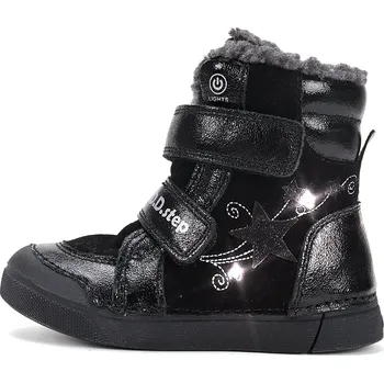 Chlapecké polobotky DDstep Zimní kožené blikací boty D.D.step W068-52745B Black Velikost: 25