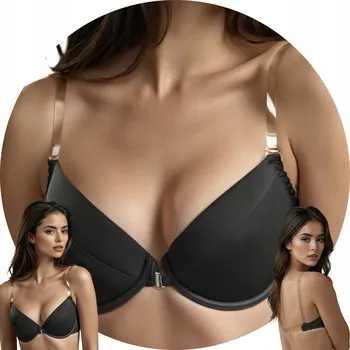 Podprsenka Vivisence 1086 černá hladká podprsenka s odhalenými zády, velikost 75F, PUSH-UP