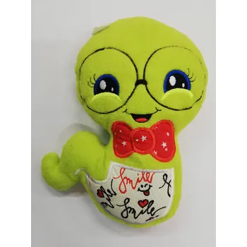 plyšák Plyšová housenka zelená s červenou mašlí - 25cm