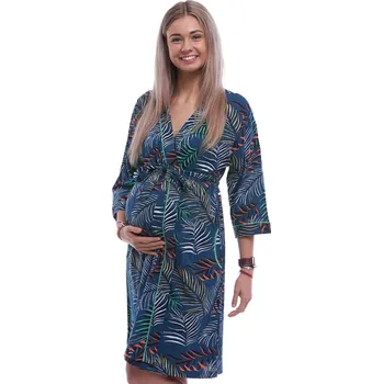 Dámské noční prádlo Modrý lehký župan do porodnice na kojení, vzor barevné listí 1G0646 modrá m