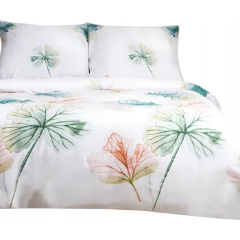 Povlečení Povlečení saténové bavlněné SATYNLOVE 220x200 květiny bílá zelená