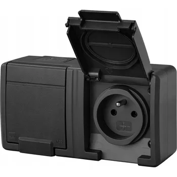 Elektrická zásuvka Dvojitá vodotěsná Elektrická zásuvka Elektro-Plast Nasielsk šedá IP55