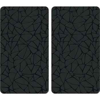 Kuchyňské prkénko SKLENĚNÁ OCHRANNÁ DESKA NA SPORÁK SADA 2x KRÁJECÍ PRKÉNKO ČERNÁ