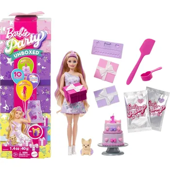 Mattel Panenka Barbie Party Reveal Sada Barbie Fialová Pejsek Dort JFG70