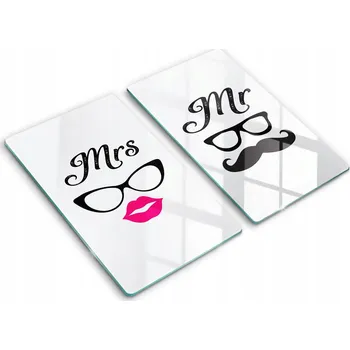 Obraz Skleněná Prkénka Na Servírování Jednohubek Mrs. Mr. - Nápis Sentencja 2x30x52 cm