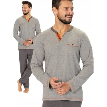 Pánské pyžamo Hotberg ROCH - elegantní pánské pyžamo dlouhé šedé M