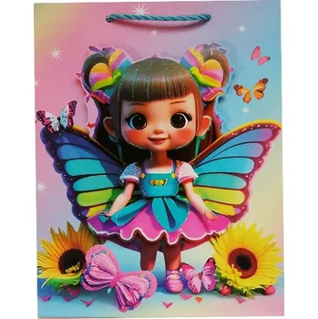 Dárková taška DÁRKOVÁ TAŠKA PANENKA MOTÝLI SLUNEČNICE 26 X 32 X 10 CM NAROZENINY