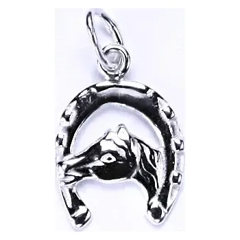 Přívěsek Zlatý přívěsek podkova s koněm , bílé i žluté zlato - P 9 (Zlatá podkova s koněm)