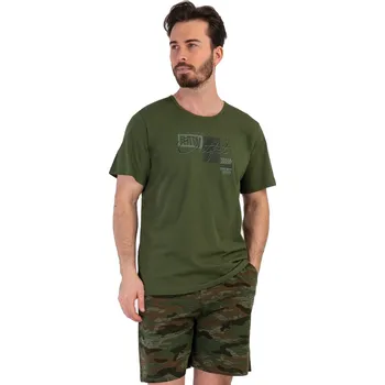 Pánské pyžamo Vojensky zelené a maskáčové pyžamo pro muže s kraťasy ROW Outfit 1P1697 zelená l