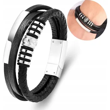 Náramek Černý Pánský náramek kožený punk cop severská ocel nerezová