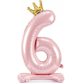 Balónek Stojící balónek Číslice Číslo 6 Růžová světlá s korunkou Narozeniny dívky