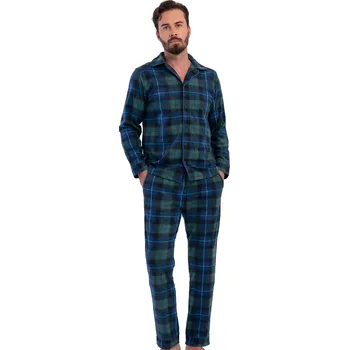 Pánské pyžamo Pánské pyžamo teplé modré a zeleně kárované celopropínací 1Z1759 zelená 3xl
