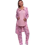 Růžový set kojící i těhotenský, pyžamo a župan - vzor vínové květiny 1G0617 růžová s