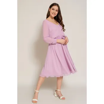 Dámské šaty MiaBella Krátké šifonové šaty s dlouhými rukávy Barva: Navy /86893/, Velikost: 40