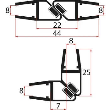Gelco Set magnetických těsnění 45°pro sklo 8/8mm , 2000mm, černá - NDGDB33