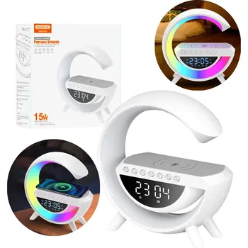 Lampička LED RGB lampička s 15W nabíječkou, Bluetooth, funkcí reproduktoru a FM rádiem
