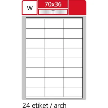Samolepící etiketa SK Label Print etikety A4 pro laserový a inkoustový tisk - 70 x 36 mm (24 etiket / arch ) / transparentní polyester. folie bílá 144290