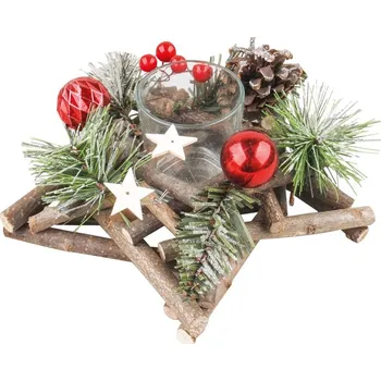 Svícen Anděl Přerov Dřevěný svícen ve tvaru hvězdy s červenými doplňky 20 cm