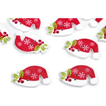 Knoflík Výprodej - Dřevěný dekorační knoflík vánoční čepice - 10ks Varianta: 3 červená Santa, Balení: 10 ks