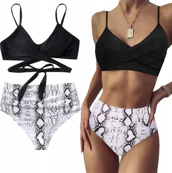 Dámské plavky Dvoudílné plavky bikini s vysokým pasem, modelující, černé, velikost M 38