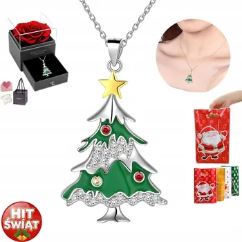 Náhrdelník SREBRNY Naszyjnik Řetízek PŘÍVĚSEK Vánoční stromeček Dárek na Mikuláše VÁNOCE