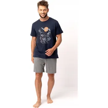 Pánské pyžamo ČESKÉ PÁNSKÉ PYŽAMO KEY XL NÁMOŘNICKÁ MODRÁ/ŠEDÁ
