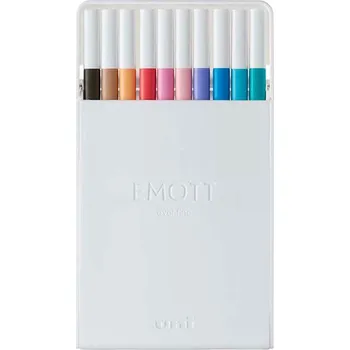 Uni EMOTT fineliner 0,4 mm – sada 10 stylových barev | liner, tenký hrot, poznámky, bullet journal, skicování, kreslení, dekorování, japonské psací potřeby