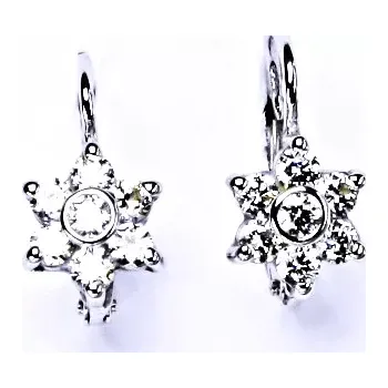 Náušnice Zlaté náušnice kytičky, bílé i žluté zlato , čiré zirkony - VE 58 (Zlaté náušnice kytičky)