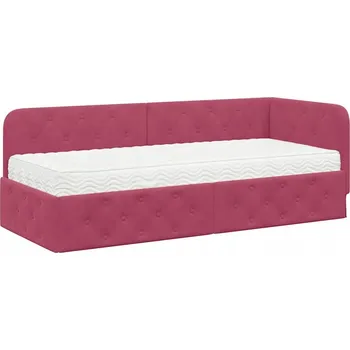 Postel Rohový Rám postele, barva červené víno, 80 x 200 cm, Samet