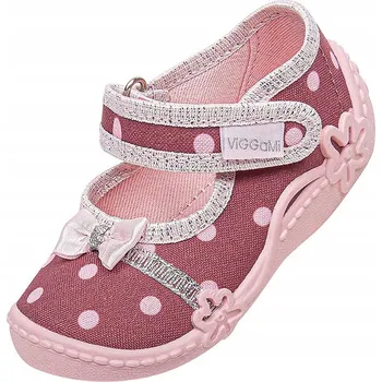 Dívčí bačkory Dívčí papuče na suchý zip s puntíky a 3D mašličkou růžové Viggami, vel. 23