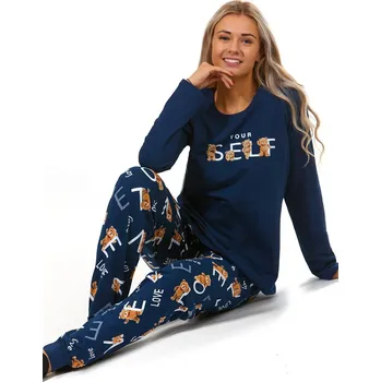 Dámské noční prádlo Modré i hnědé bavlněné extra teplé pyžamo pro ženy i dívky. Plyšový medvídek LOVE 1B1863 modrá m