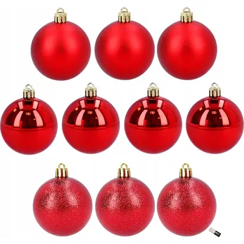 Vánoční dekorace Bombki choinkowe czerwone 5 cm zestaw 10 szt plastové vánoční ozdoby na stromeček, červené, sada 10 kusů