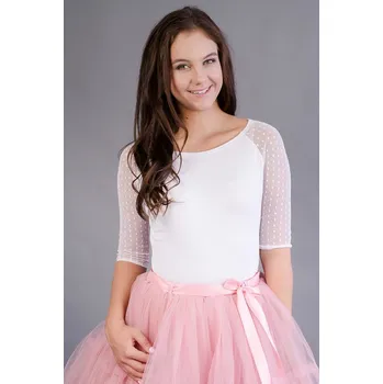 Pánské tričko MiaBella Bílé triko s lodičkovým výstřihem a puntíkatým rukávem Velikost: 40, Délka rukávu: 3/4 rukáv - příplatek + 100Kč