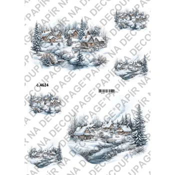 Umělecký papír Rýžový a soft papír na decoupage - Horské městečko - KB4624 Materiál: Soft, Rozměr: A4