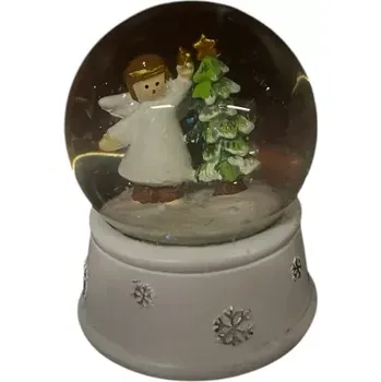 Vánoční dekorace Sněžítko andílek se stromečkem (Snežící koule, anděl se stromečkem)