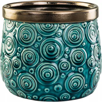 Květináč Květináč Keramický obal tyrkysový se zlatým zdobením 16x15cm